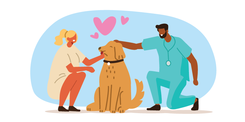 woman and dog with male vet
